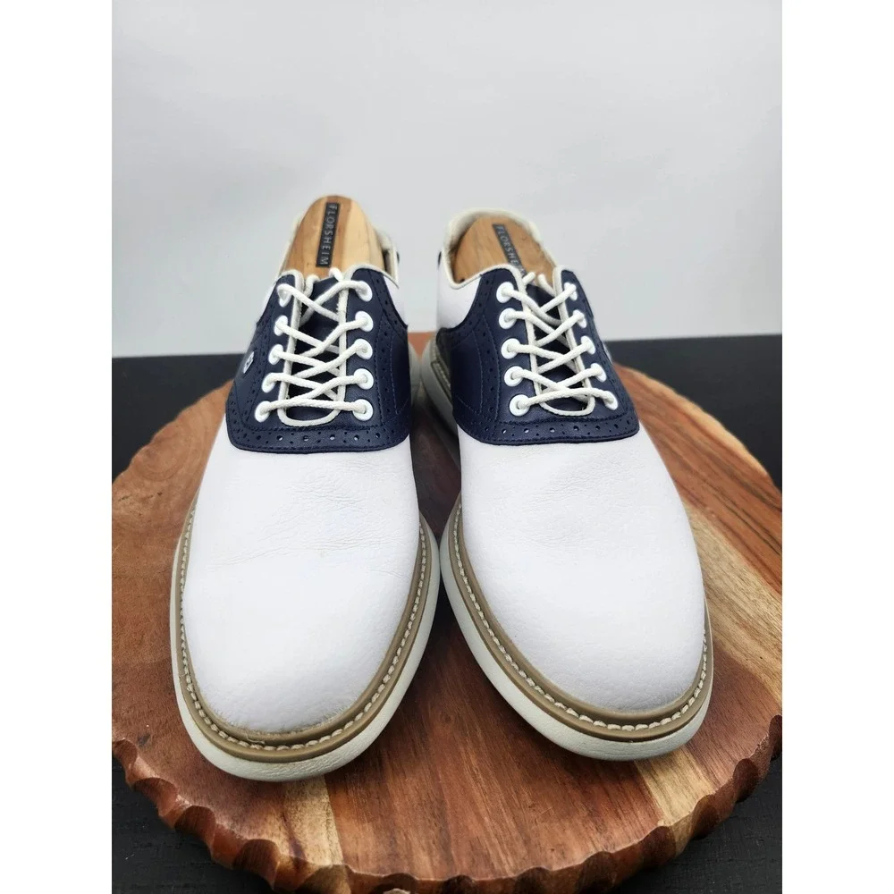 FootJoy Traditions Golf Shoes Mens 7.5 White Navy Blue Spiked Leather 57899